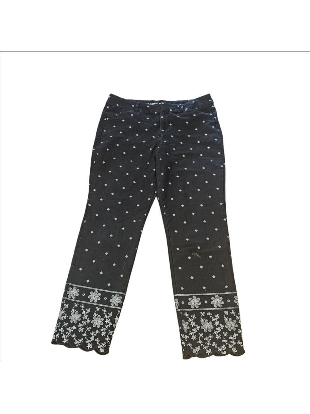 Old Navy Women's Pixie Mid-Rise Ankle Scalloped Hem Pants, Black & White, 12